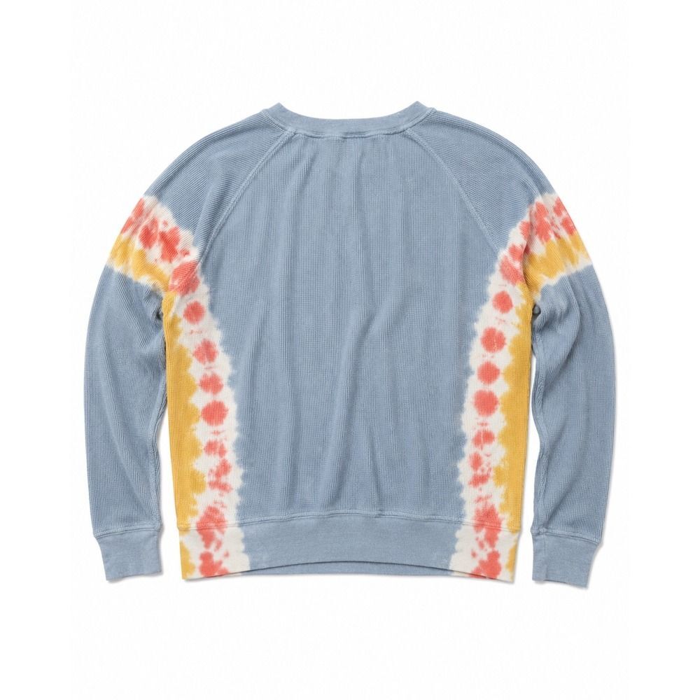 Michael Stars Tie Dye Waffle Knit Pullover Sweatshirt Blue Orange Yellow Medium